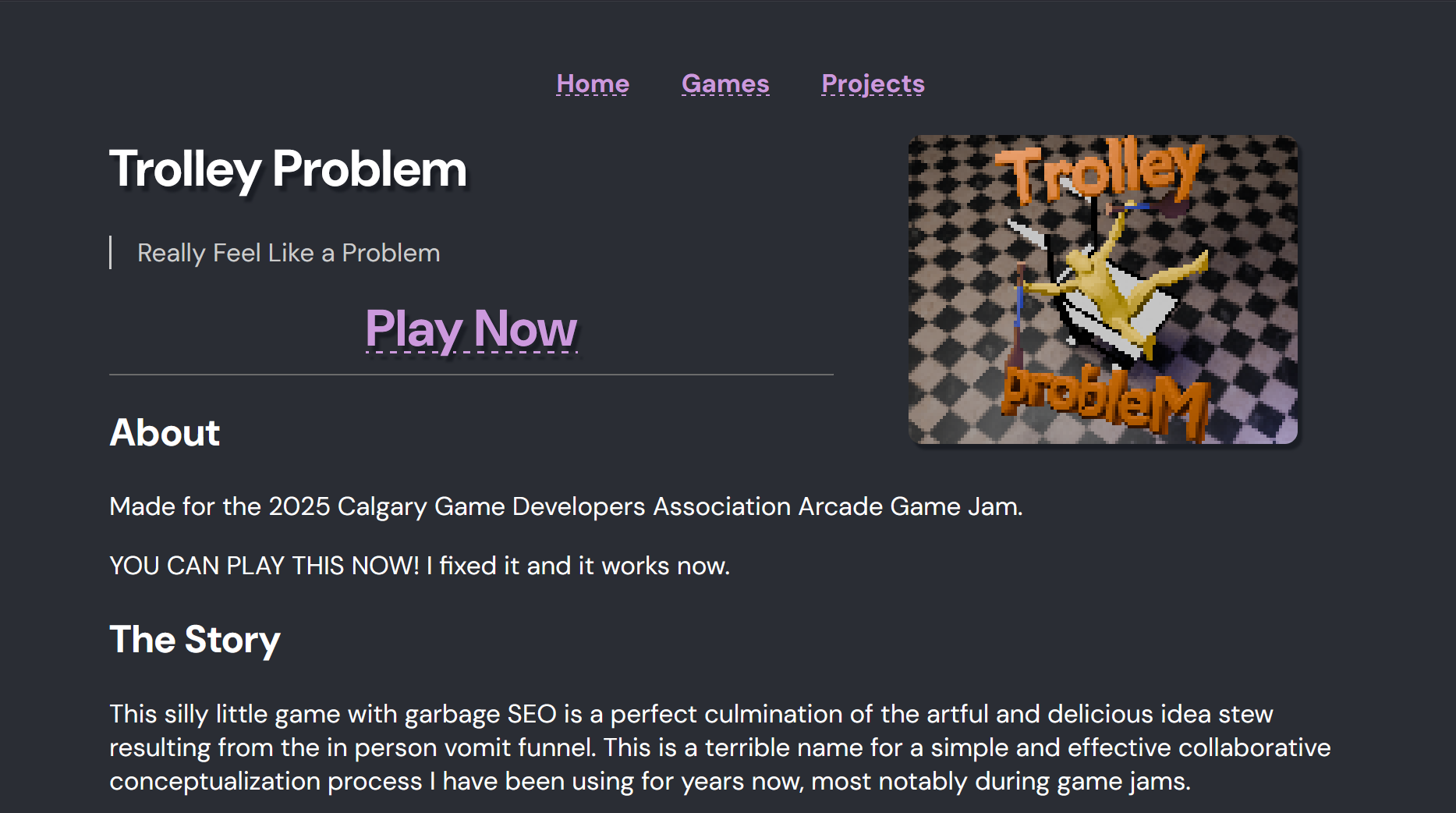 Screenshot of updated game description display as distinct webpage