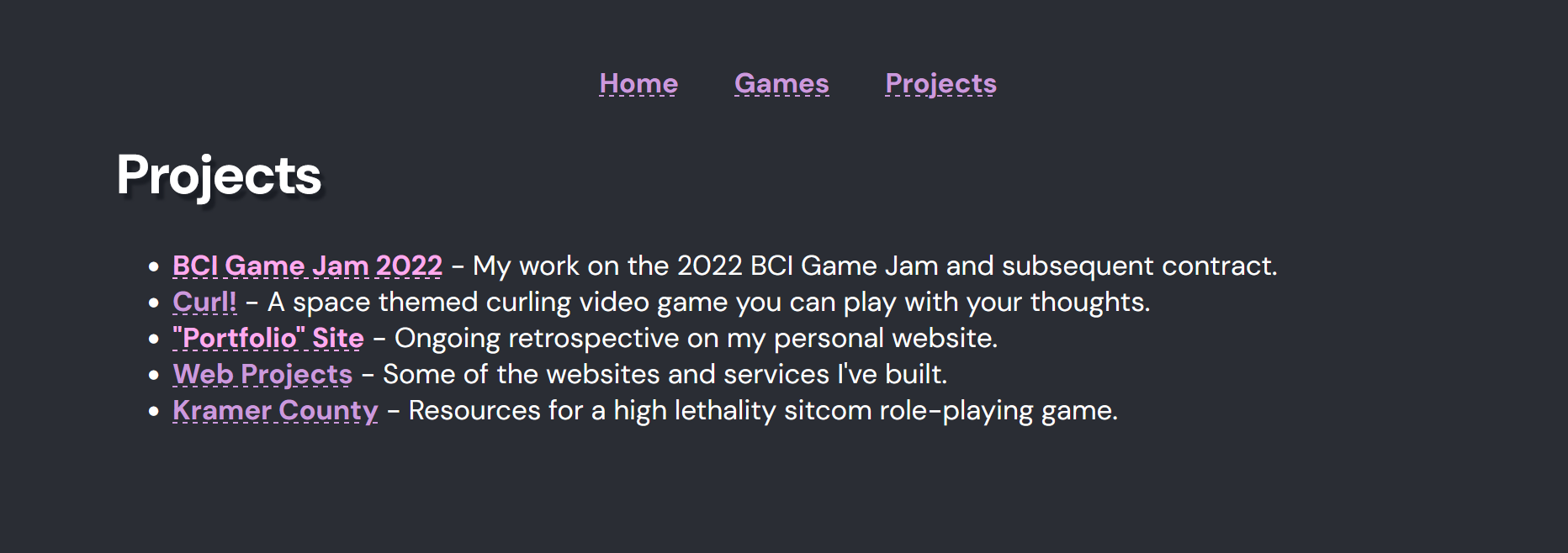 Screenshot of projects index page