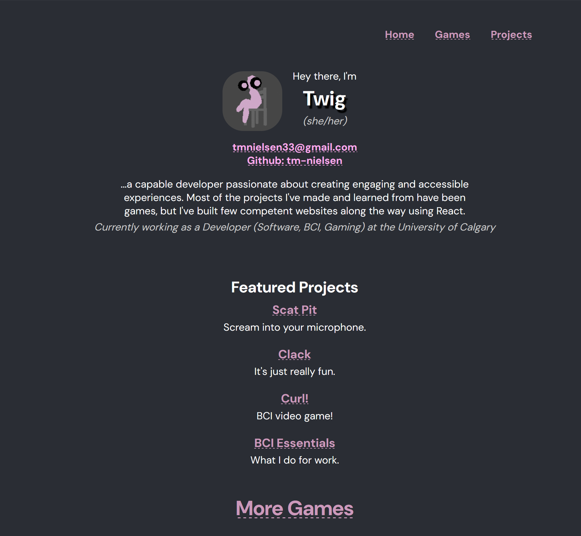 Screenshot of old homepage layout